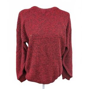 Vintage Women's Red and Black Crew Neck Chunky Knit Sweater
